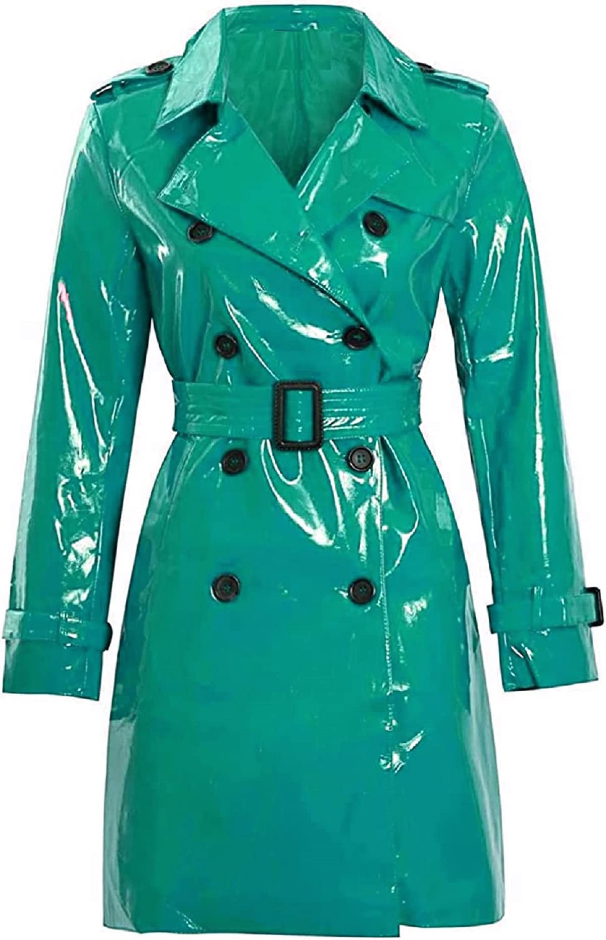 Modische Outdoor-Kleidung für Damen, Wet-Look, glänzend, Regenmantel, PVC-Leder, Trenchcoat