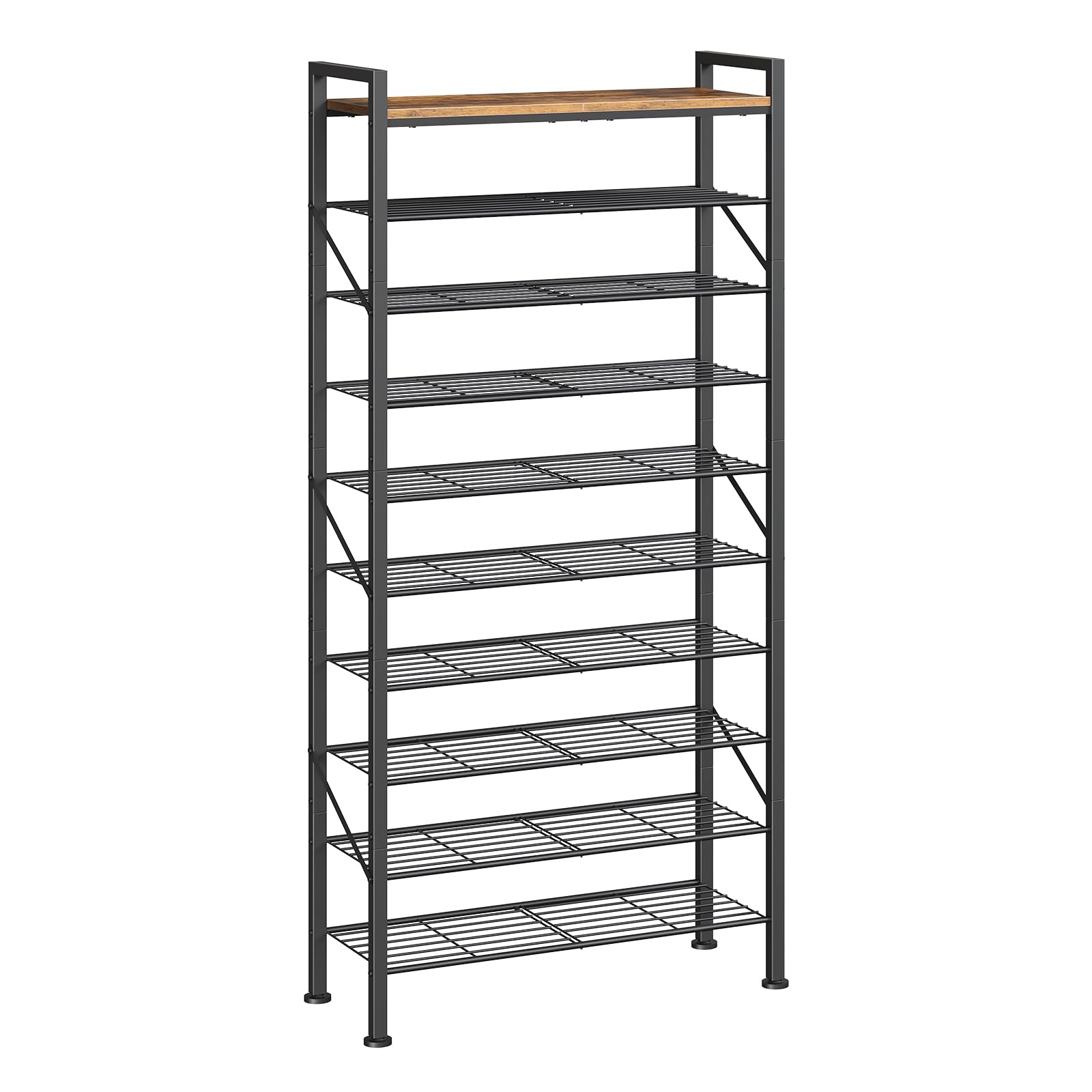 HOOBRO 10-Tier Shoe Rack, Large Capacity Shoe Organizer, Rustic Brown