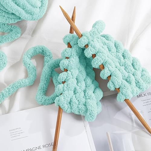 Vista 224 de HOMBYS Hilo de felpilla grueso y voluminoso para tejer a mano, hilo grueso y esponjoso para tejer a mano, hilo de felpa suave, paquete de 8