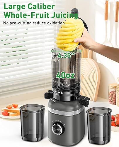 Miniatura 3 de Máquina exprimidora para verduras y frutas enteras - Alto rendimiento de jugo, fácil de limpiar y montar, exprimidor de presión en frío con canal de