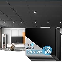 Vista 1 de Art3d 12-Pack Smooth Drop Ceiling Tile 2ft x 2ft - Fire-Rated, Waterproof, Reusable - Premium PVC, No Sag and Breakage - Cover 48 Sq. Ft, Black