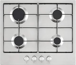 Cookology GH601SS 60cm 4 Gas Burner Cooker Built in Hob Cooktop with 4 Cooking Zones and Enamel Pan Stands - in Stainless Steel