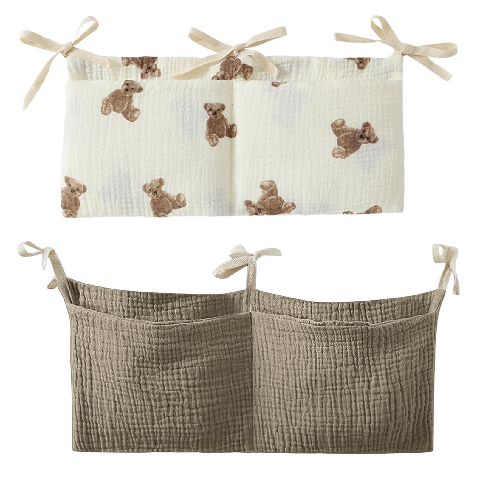 Wisebom Crib Storage Pocket Hanging Bed Organiser, 2Pcs 100% Cotton Baby Storage Organiser Nappy Organizer Bag