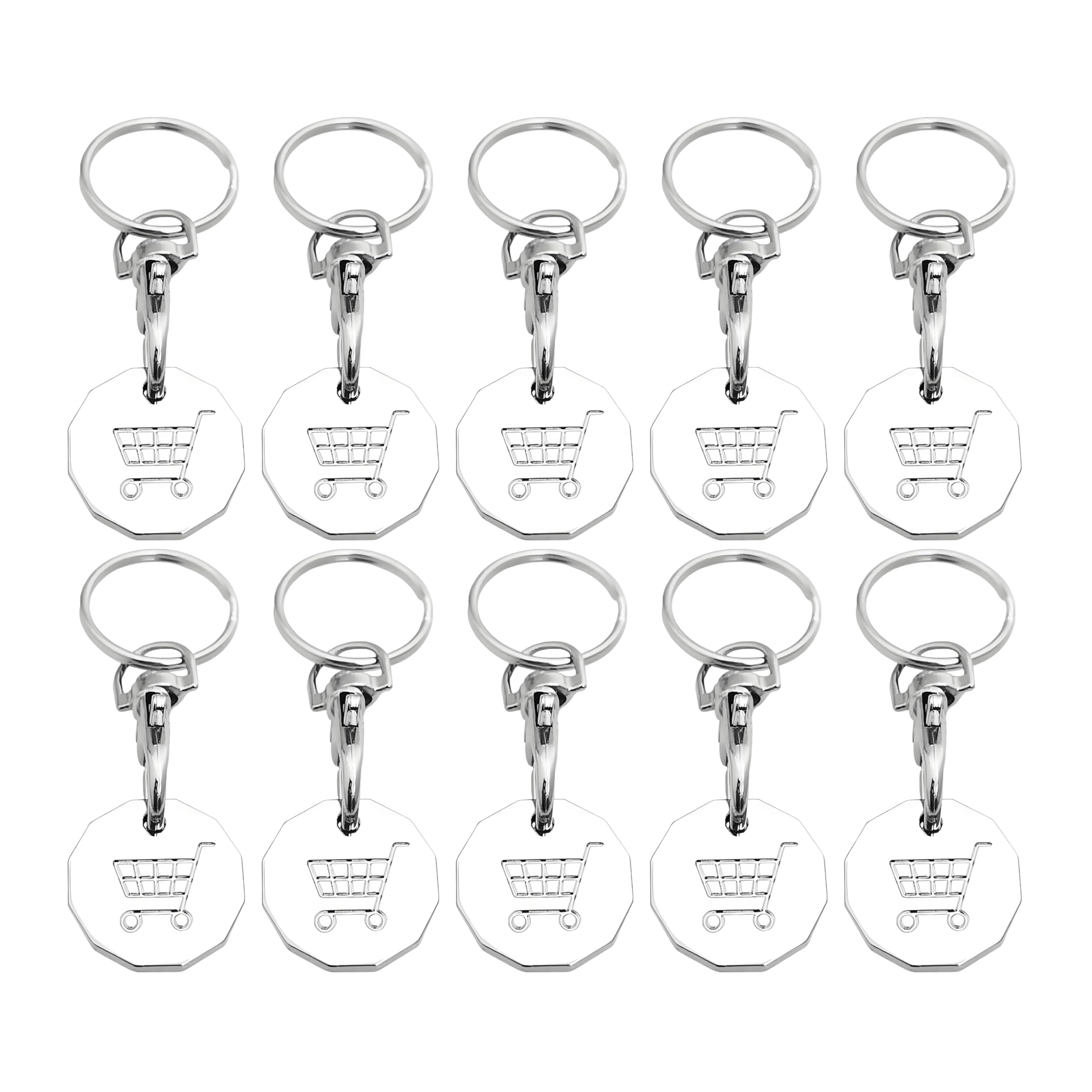 10 Pack Shopping Cart Tokens Keyring - Supermarket Cart Coins with Pound Replacement | Solid Metal Shopping Trolley Key | Portable Coin Set for UK Stores