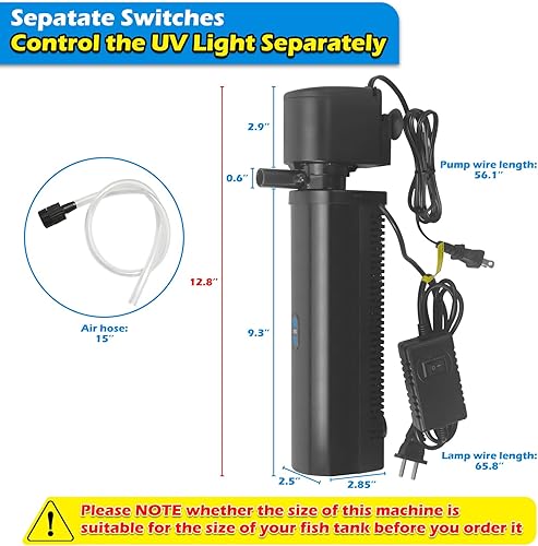 Miniatura 6 de Filtro para tanque de peces U-V para tanque de 40 a 150 galones, máquina limpia verde acuario sumergible potente bomba filtro de 400 GPH para tanque