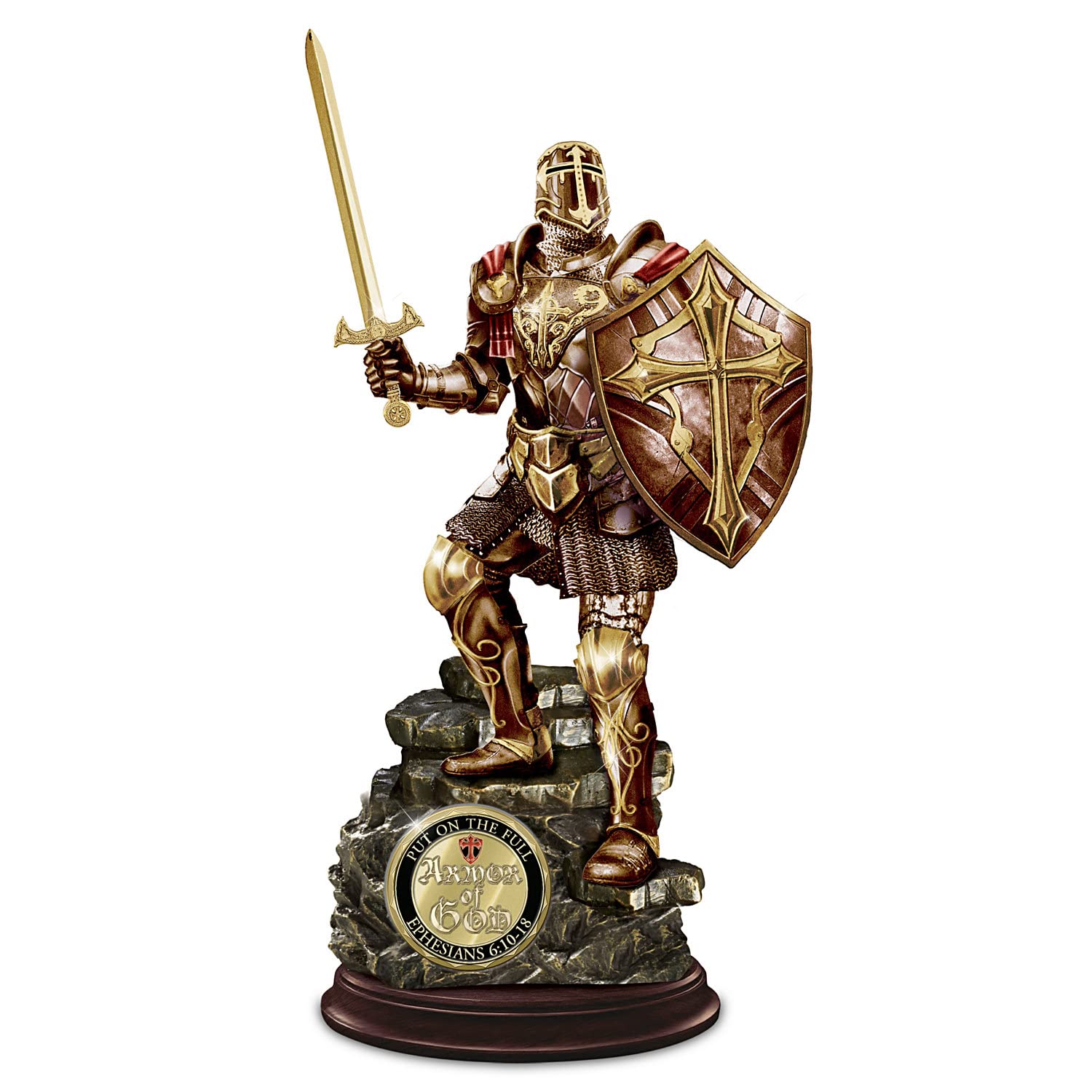 Armor of God Cold-Cast Bronze Sculpture with Two-Sided 24K Gold-Plated Challenge Coin