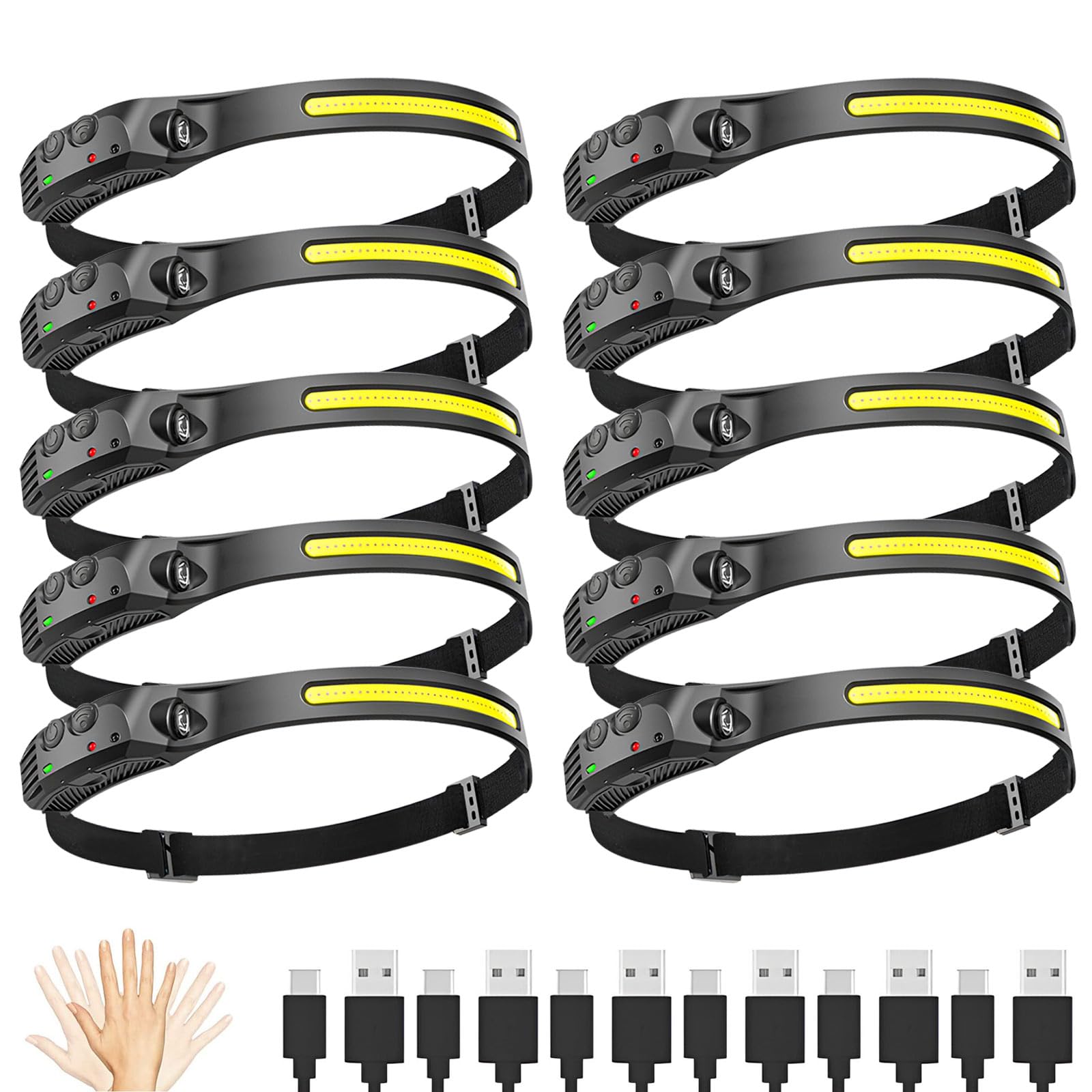 Lampada frontale a LED ricaricabile, fascio largo 230° per fronte, 6 modalità di illuminazione per adulti, torcia per lavoro, escursionismo, corsa, campeggio, accessori essenziali per uomini