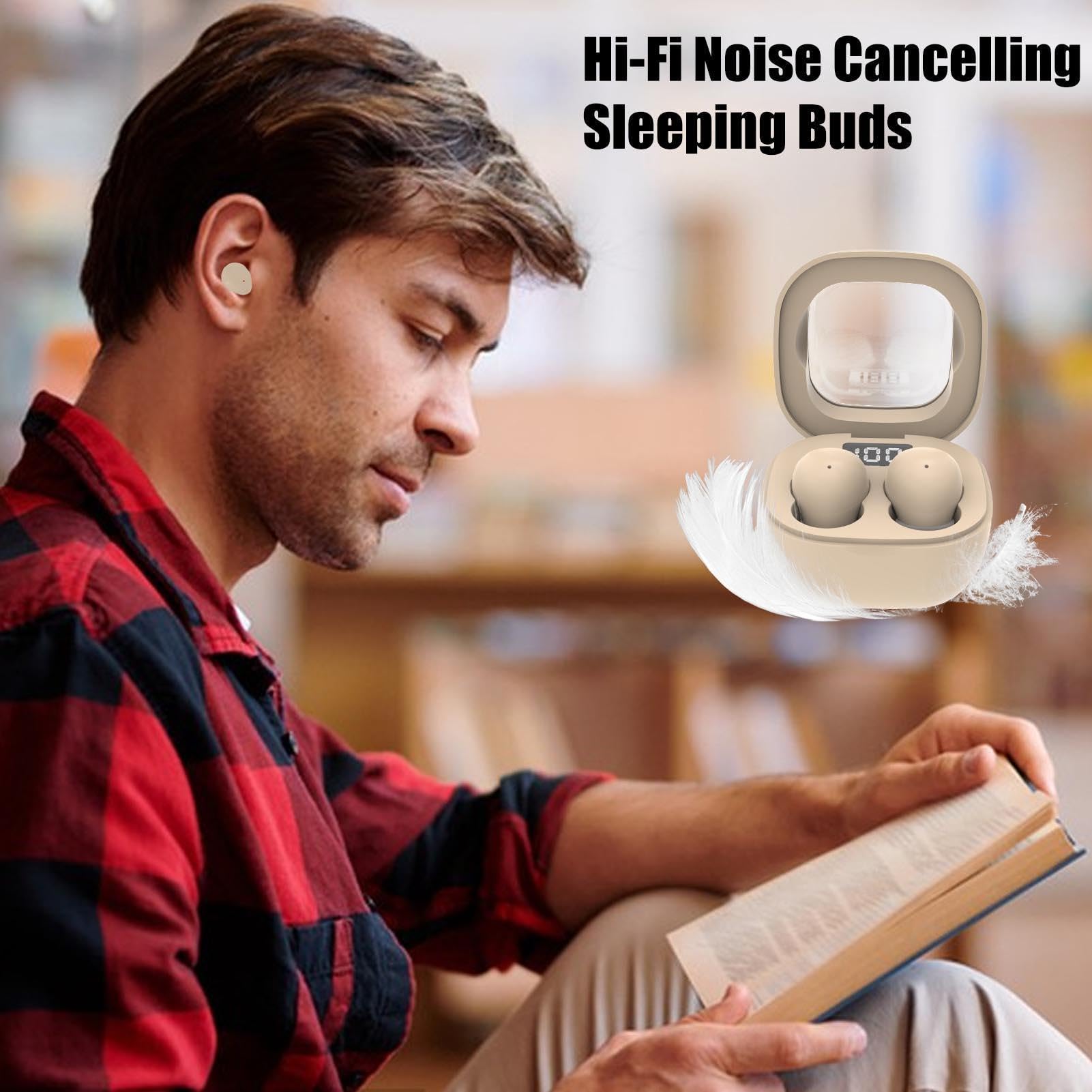 Auricolari stereo per dormire – Isolamento acustico wireless, dispositivo audio compatto, dispositivo acustico adatto all'orecchio, riduzione del rumore intelligente con supporto per custodia di