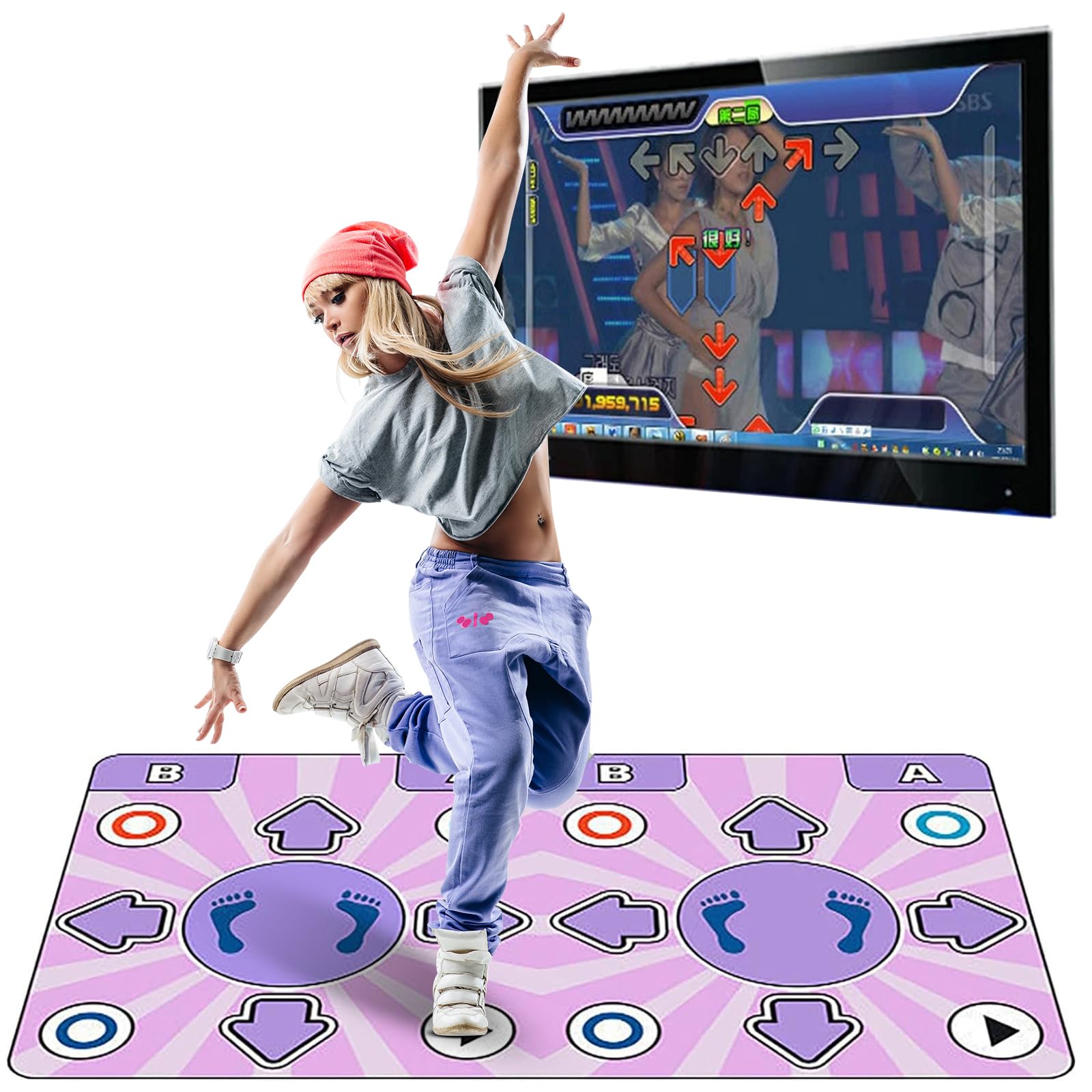 Tapis de Danse électronique pour Fille avec 2 Commandes de Jeu, Machine de Loisirs Arcade, Arcade, Play Hit, Tapis Musical 100 chansons et 65 Jeux (Violet Clair)