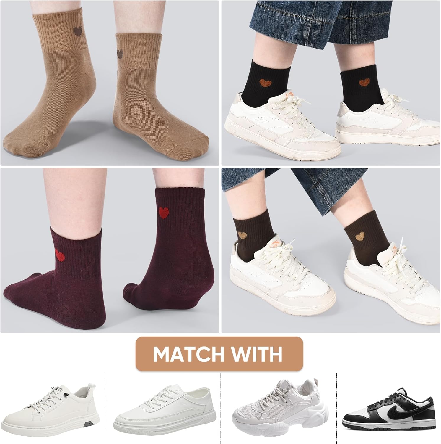 Corlap Women's Cute Cotton Crew Athletic Running Socks - Ankle High, Novelty Fun Heart Design 5-Pairs (Gift Box) - Image 2