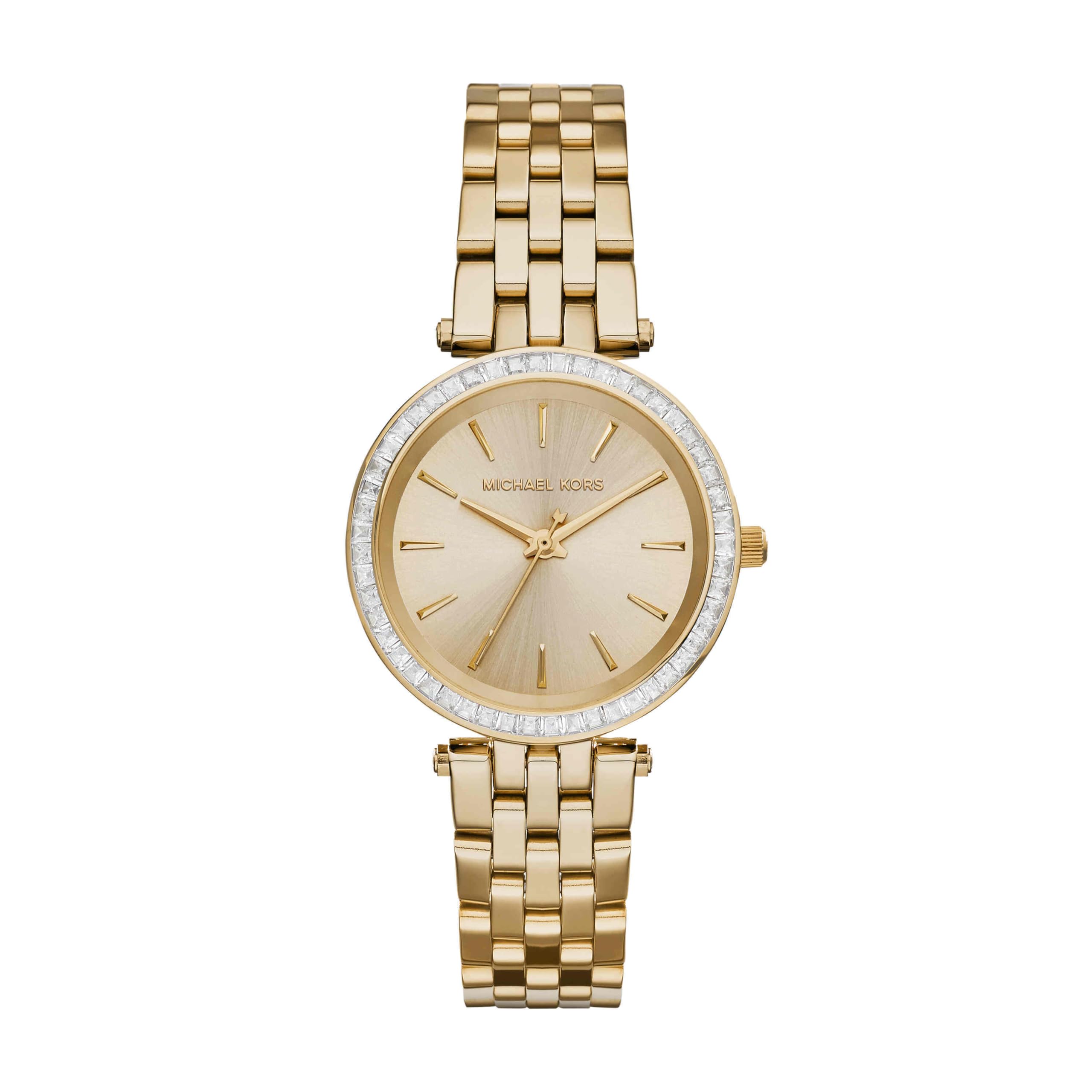 Michael Kors Darci Watch for Women, Gold Tone Quartz Three Hand Movement with Stainless Steel Strap