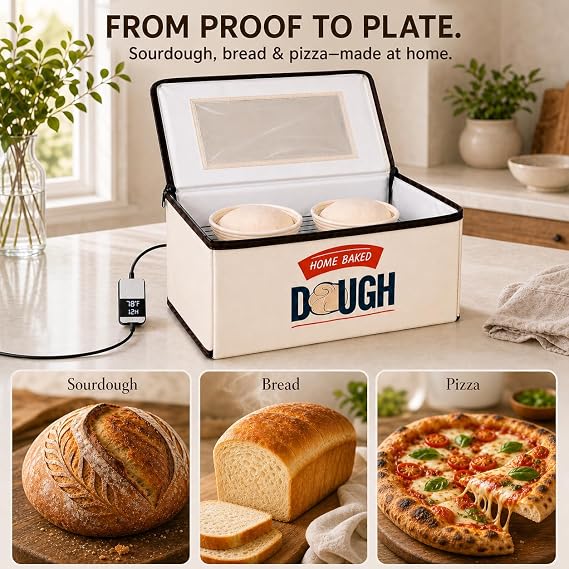 BLUBYEES Bread Proofing Box, 2-Loaf Capacity, 3-Sided Heating, Temp Control