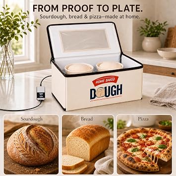 BLUBYEES Bread Proofing Box, 2-Loaf Capacity, 3-Sided Heating, Temp Control