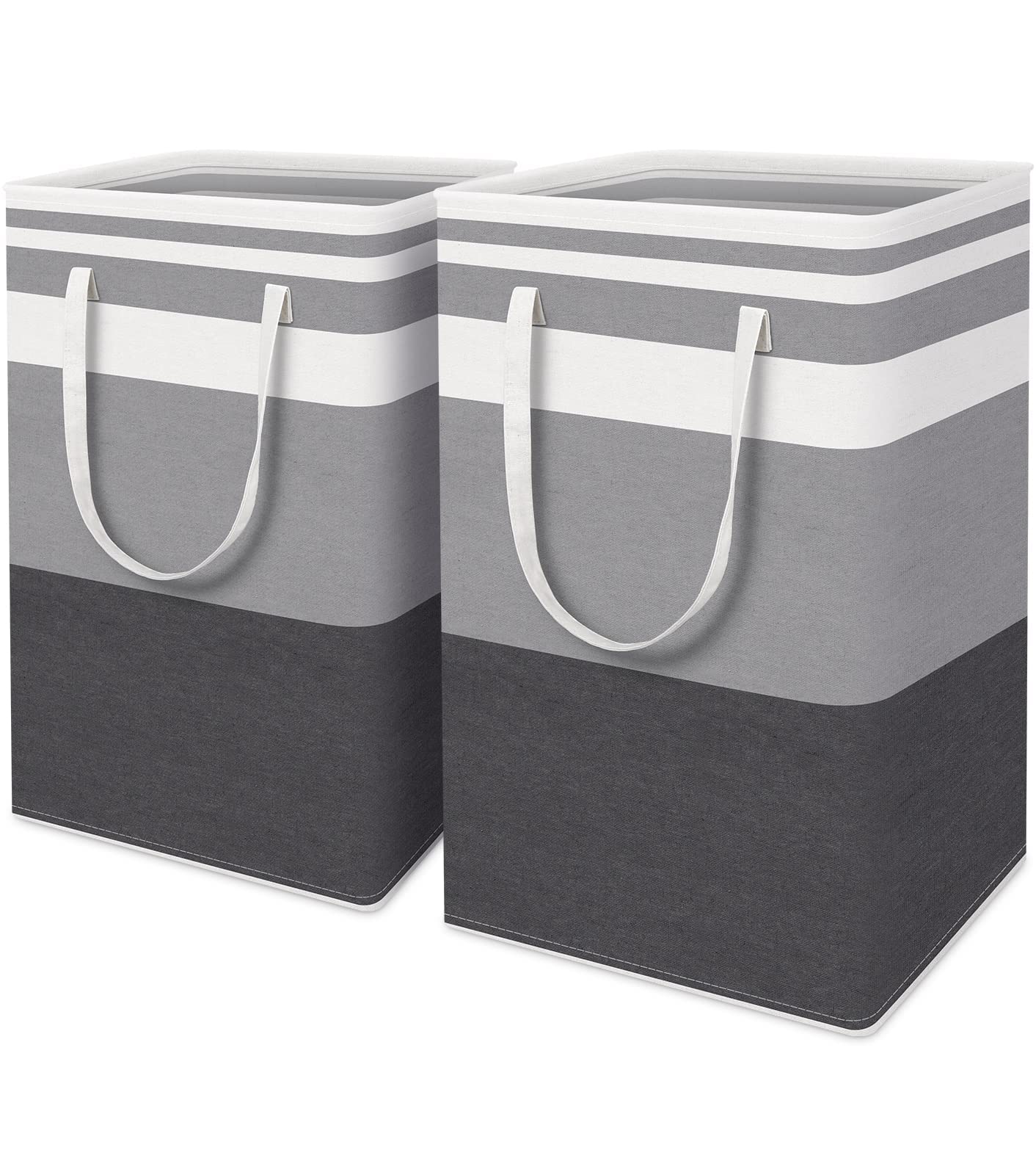 2-Pack Large Laundry Basket,75L Each Waterproof, Freestanding Laundry Hamper, Collapsible Tall Clothes Hamper with Extended Handles for Clothes Toys in the Dorm and Family-Gradient Grey