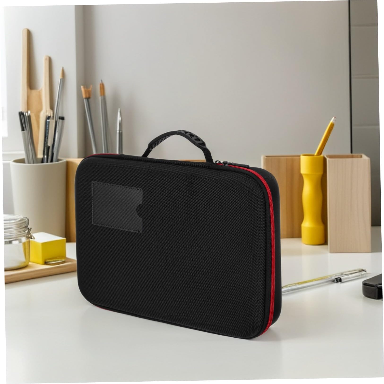 HOMSFOU Custodia Organizer per Batterie Aa Aaa Tipo 9v in Eva Nero e Portatile Manico Robusto per Ufficio e Cassetti