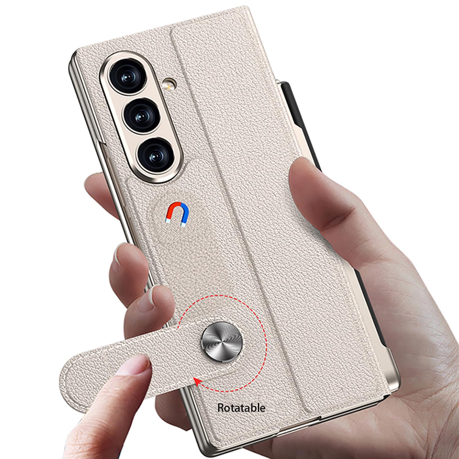 COQUE Galaxy Z Fold 8 Ultra z folią, skórzane etui z klapką i szkłem z miejscem na długopis, uchwyt do Samsung Galaxy Z Fold 8 Ultra-White Limited