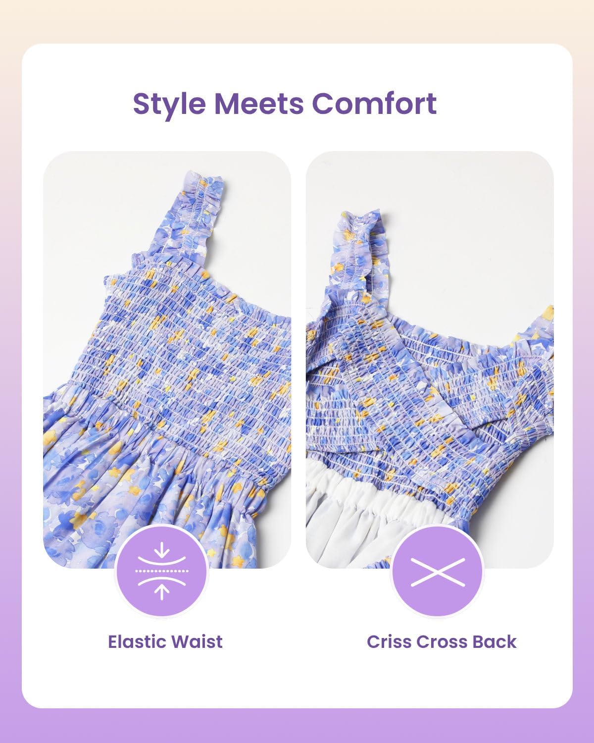 WELAKEN Girls Summer Sundress Criss Cross Back Ruffle Strap Elastic Waist Ruched Dress - Image 4