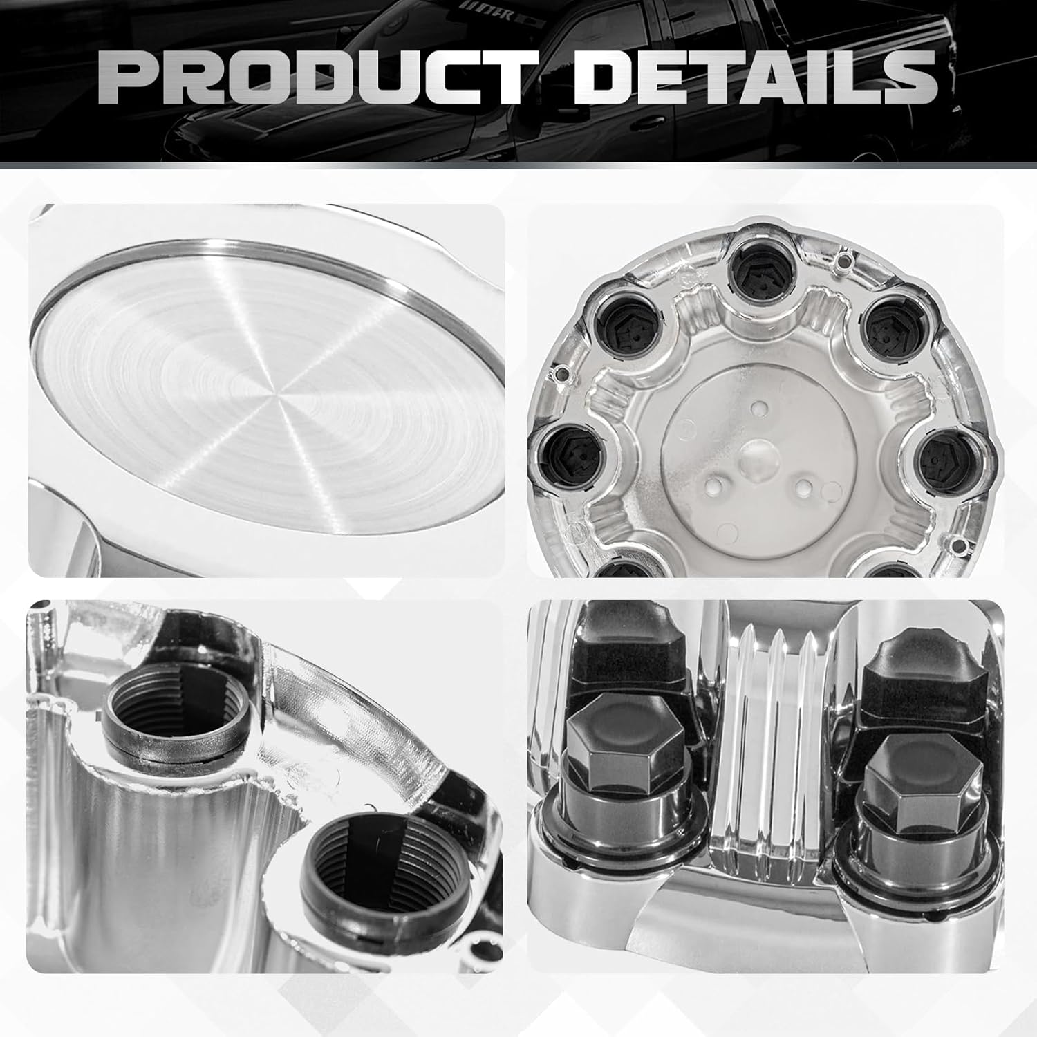 Chrome Wheel 8 Lug Chevy Center Caps Compatible with Select 16 Inch Van & Truck Rim Wheels - Replacement 15039489, 15039488, 9597169, 9597170 Rim Hub Cover, Set of 4, Silver