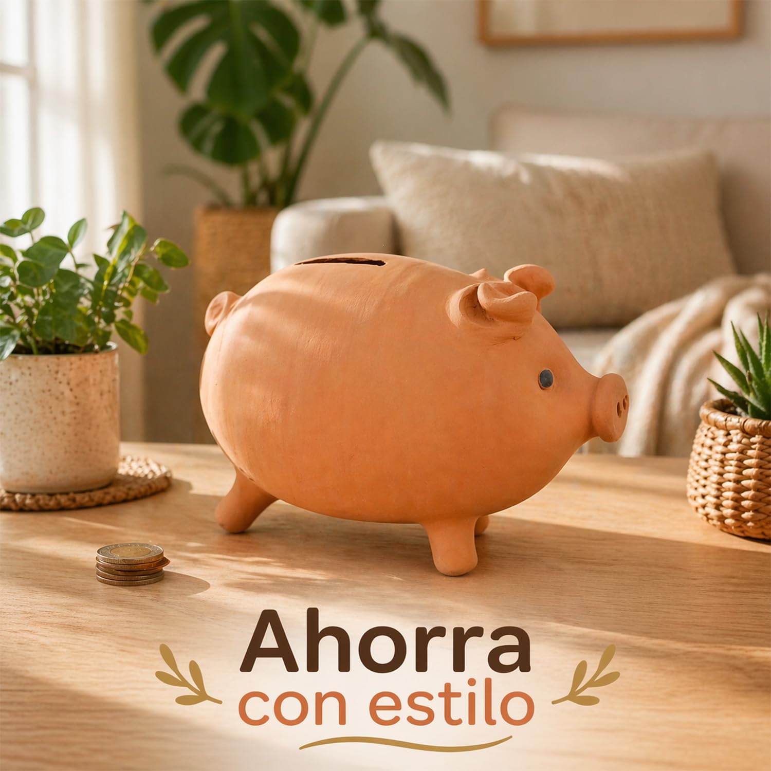 Hucha de Terracota 20 cm Hecha a Mano, Decoración Original para el Hogar, Hucha Infantil para Ahorro, Adorno Único de Terracota para Salón, Dormitorio y Oficina, Niños y Adultos