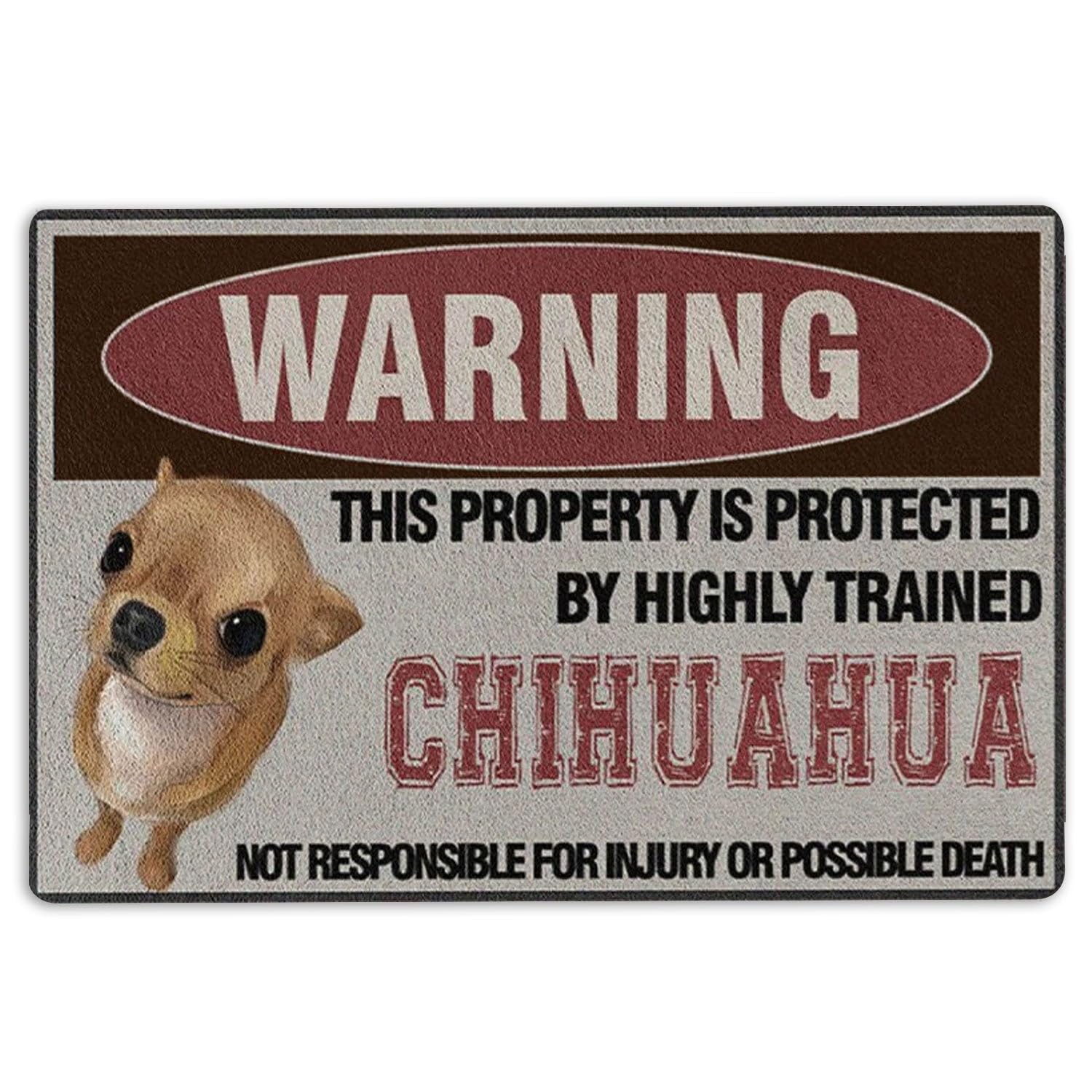 Chihuahua Door Mat Warning This Property is Protected by a Highly Trained Chihuahua Welcome Non-Slip Mats Funny Doormat Bathroom Kitchen Front Porch Rugs Entrance 16 * 24in/40 * 60cm