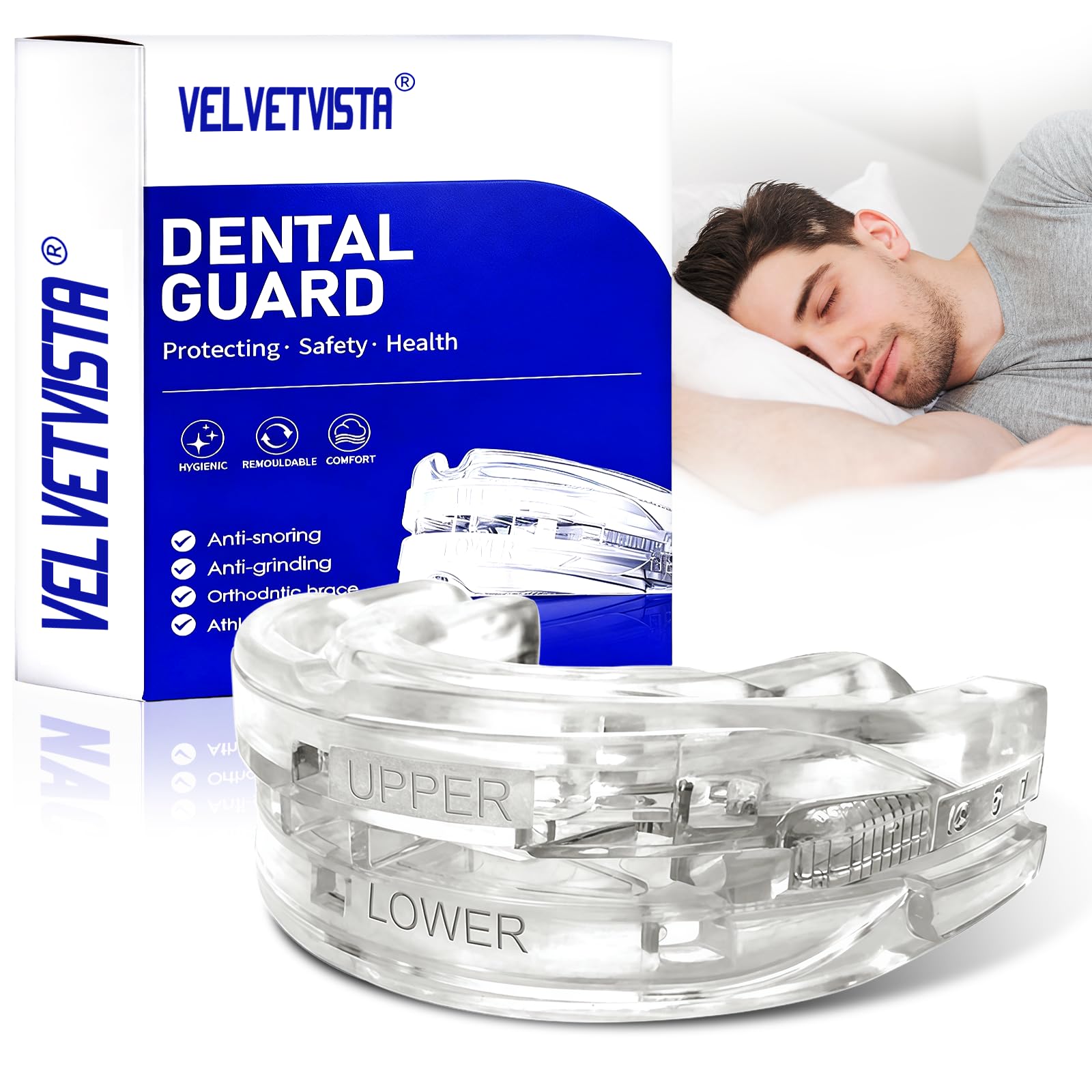 Férula Antirronquidos, Dispositivo Anti-Ronquidos con Orificio de Ventilación, Protector Bucal Ajustable y Reutilizable, Reduce Ronquidos y Bruxismo, Adecuado para Hombres y Mujeres