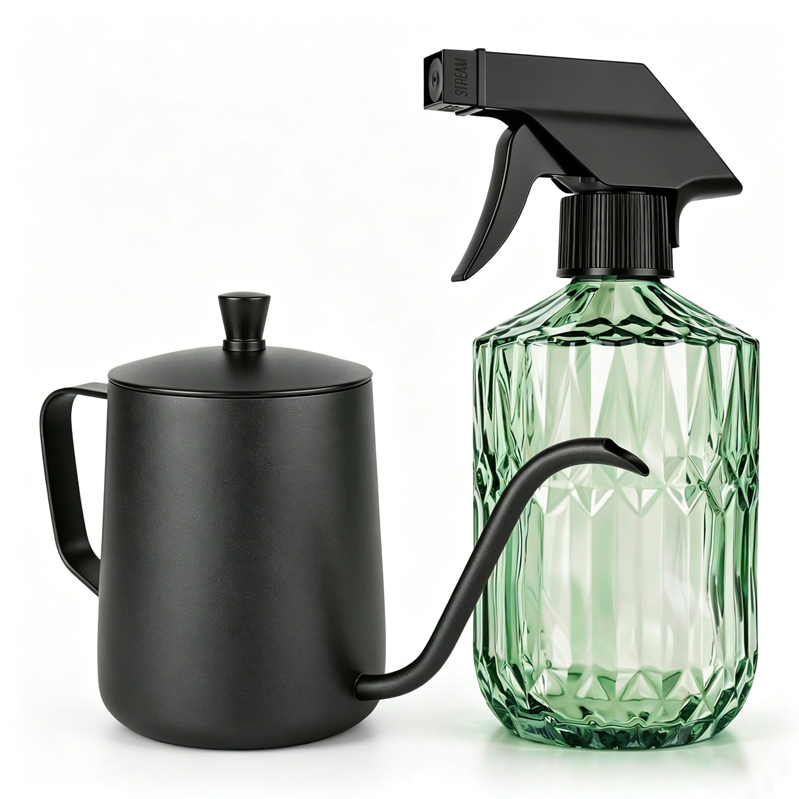 RUCUDIM Plant Watering Can 400ml, Small Watering Can, Stainless Steel Pot with Long Spout for House Plants, 400ml Plant Mister with Adjustable Nozzle for Indoor and Outdoor Gardening or Home Cleaning