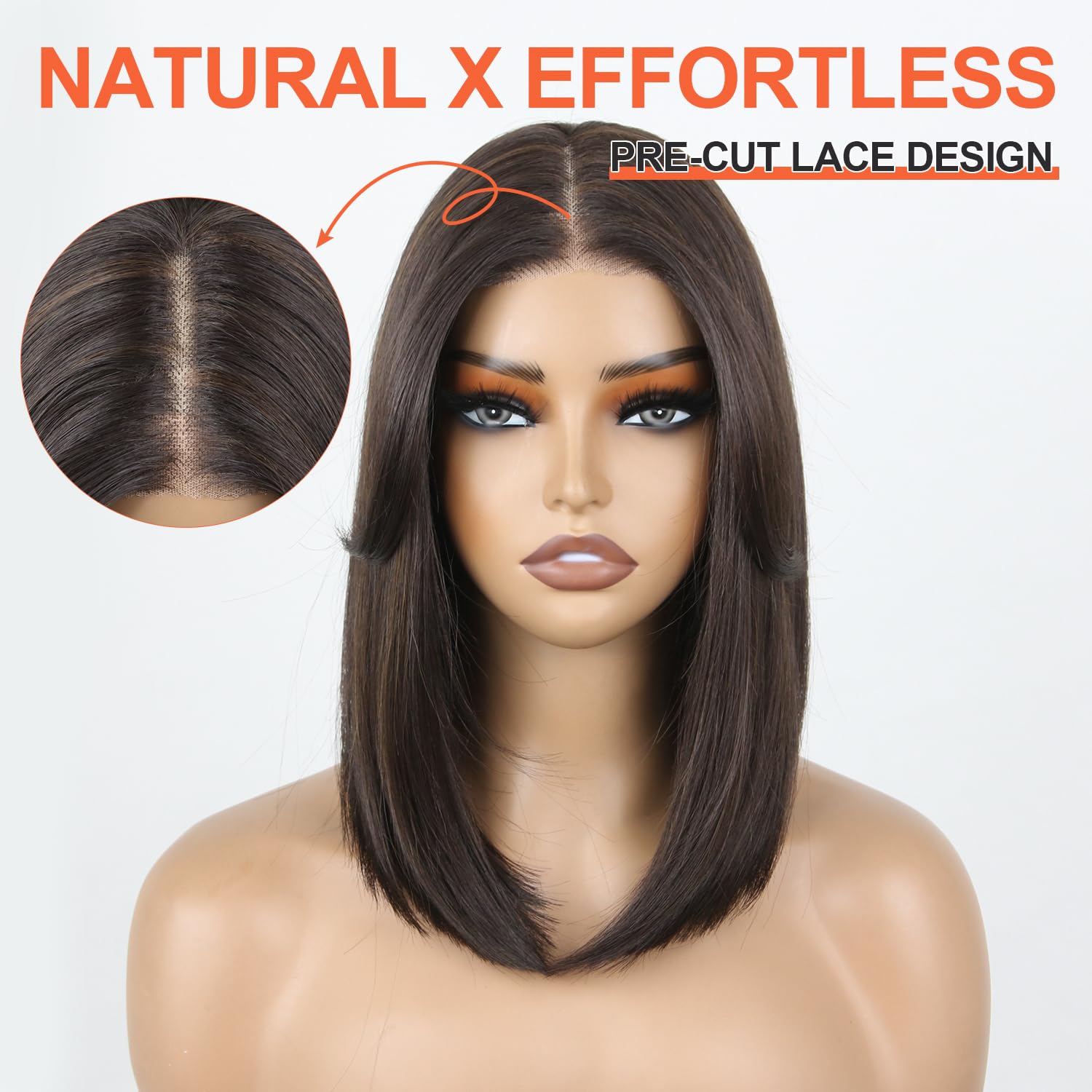 Style Icon Glueless Bob Wig 30 cm (12 cali) czekoladowa brązowa wstępnie zebrana końcówka T dla początkujących krótka peruka z syntetyczną koronką (kolor: F5/6A)