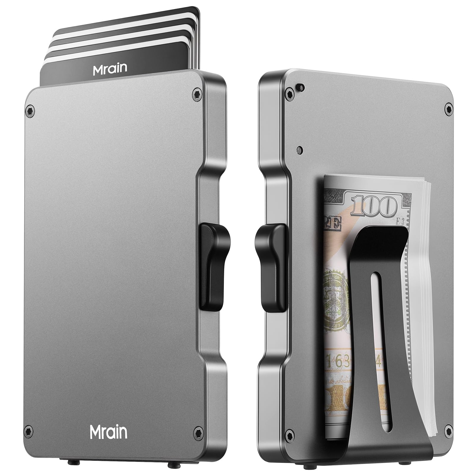 Mrain Slim Metal Wallet For Men, Aluminum Wallet With Money Clip, Minimalist Rfid Credit Card Holder, Mens Slim Pop Up Wallet, Gifts for Him (Grey)