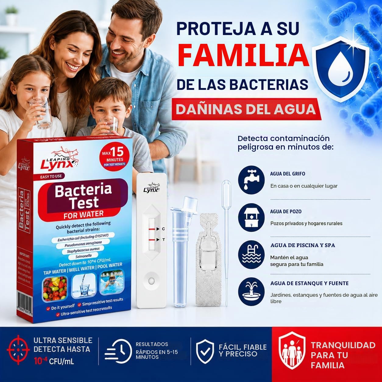 Leaping Lynx Kit de prueba de bacterias para agua