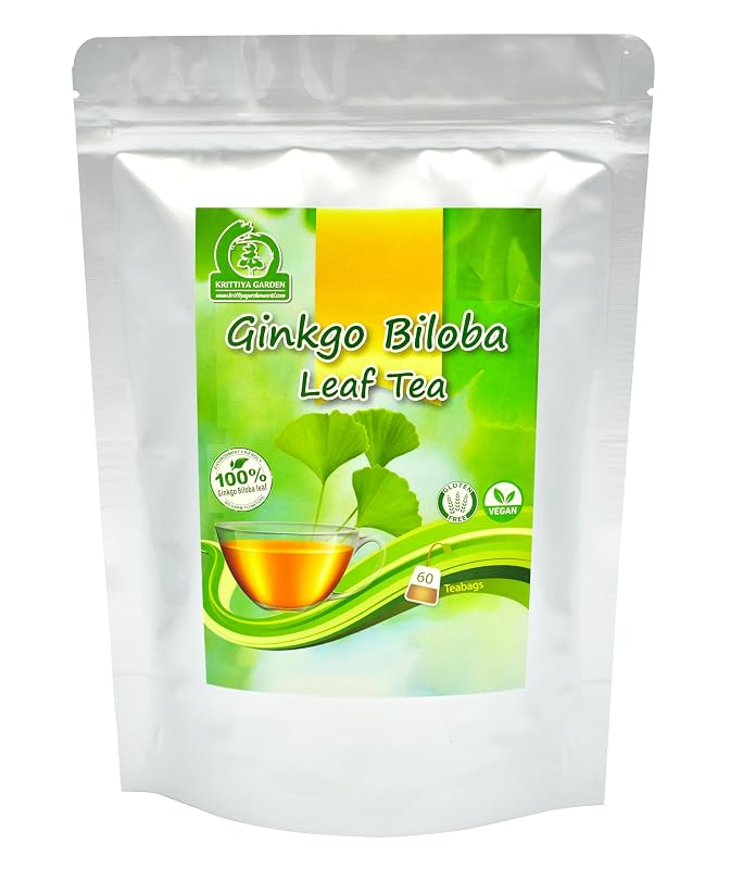 Krittiya Garden Chá fitoterápico de folhas de Ginkgo biloba, sabor hortelã, 60 sachês