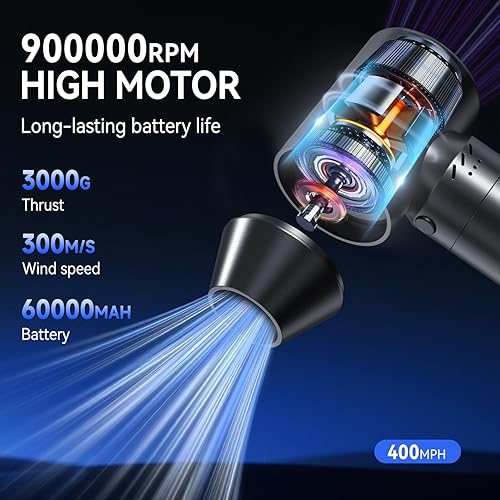 Miniatura 2 de Mini soplador de hojas inalámbrico de 90,0000 rpm, motor portátil sin escobillas de 20 V, velocidad ajustable, soplador de mano portátil para patio,