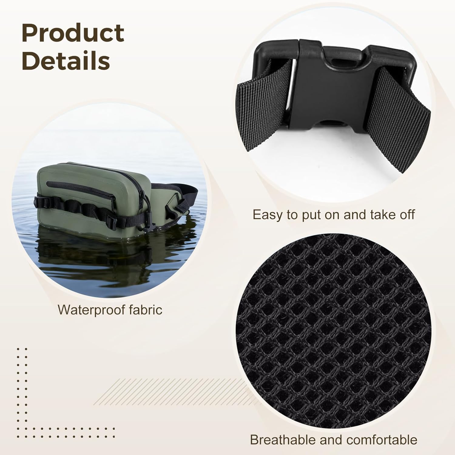 Waterproof Fishing Fanny Pack,TPU Long-Term Fly Fishing Bag with Rod Holder,Adjustable Belt,Molle Webbing,D-Ring,8.5x6x3 in Lightweight Fishing Waist Pack for Outdoor