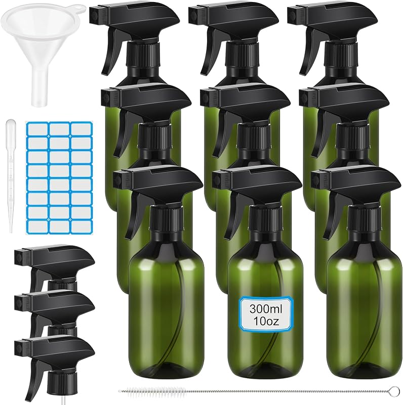 LOYIM Kit com 9 Frascos Spray Recarregáveis 300 mL, Verdes, com Acessórios