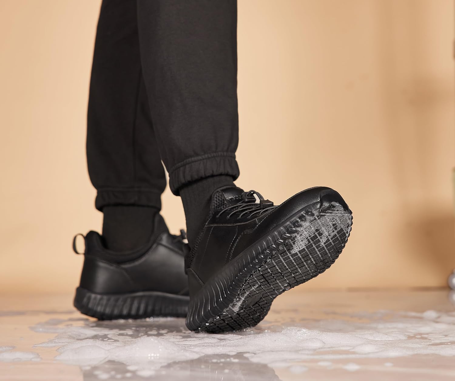 YINGCSM Men's Non Slip Work Shoes Black Slip Resistant Waterproof Sneakers Kitchen Slip On Lightweight Shoes Walk Food Service Chef Nurse Cushioning Shoes Delivery Footwear - Image 2