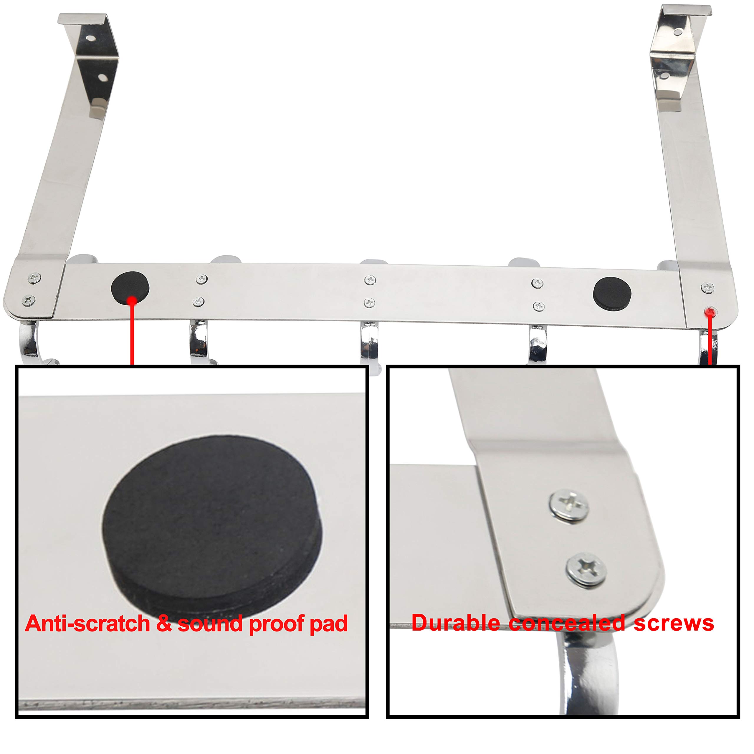 SKOLOO - Appendiabiti da porta con 5 ganci per appendiabiti per vestiti, asciugamani, cappotto, appendiabiti sopra la porta (confezione da 2, argento)
