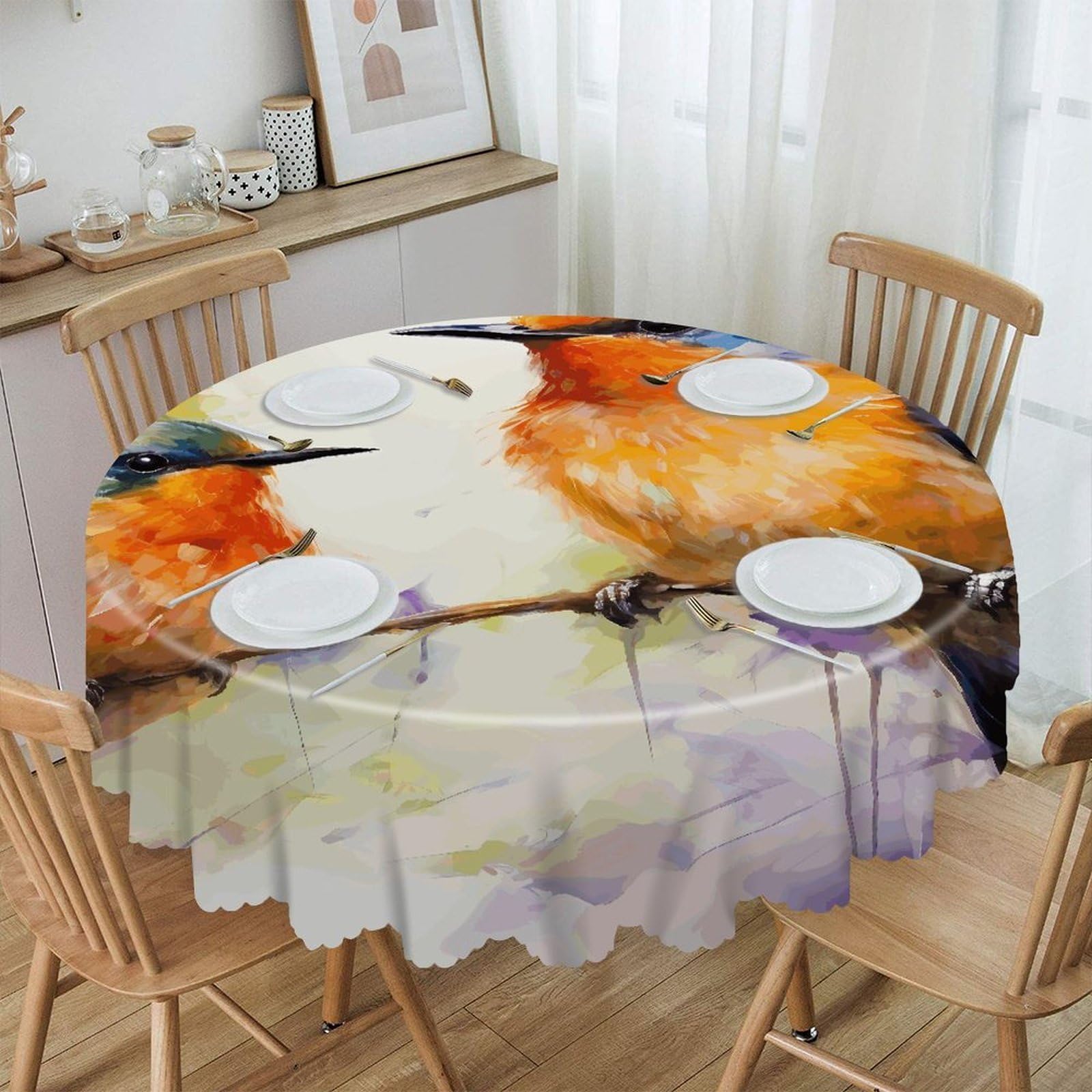 JTREHY - 60 Inch Round Tablecloth Waterproof Spillproof Washable Polyester Table Cloth Washable Table Cover for Buffet Tables Party Dinner