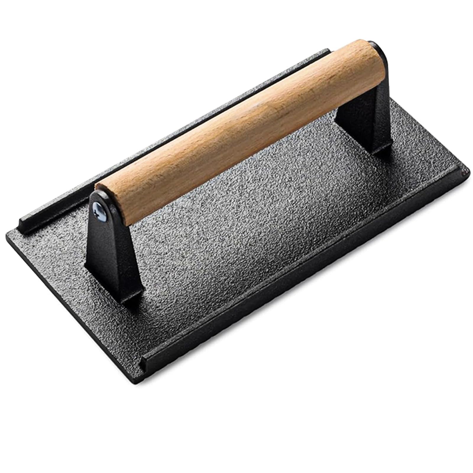 Houbobo Smash Burger Press, Heavy Duty Cast Iron 21X11cm Rectangle Meat Press with Wooden Handle, Hamburger Smasher Tool for Grill, Griddle and Nonstick Pan