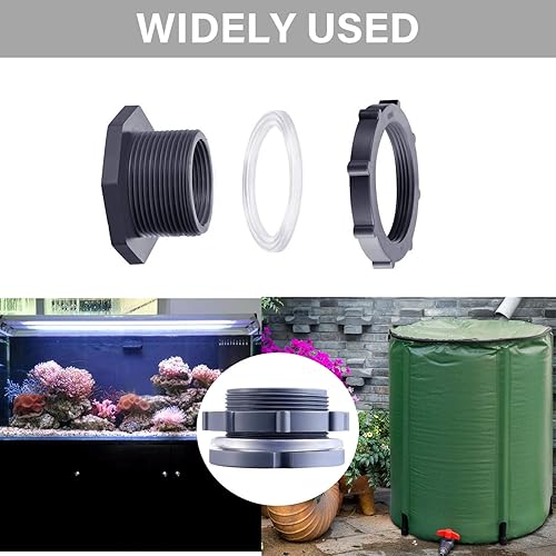 Miniatura 5 de 2 piezas de montaje de mamparo de PVC de 1 pulgada1.5 pulgadas, conector de tubo de plástico para barril de lluvia, acuario, mamparo, mamparo,