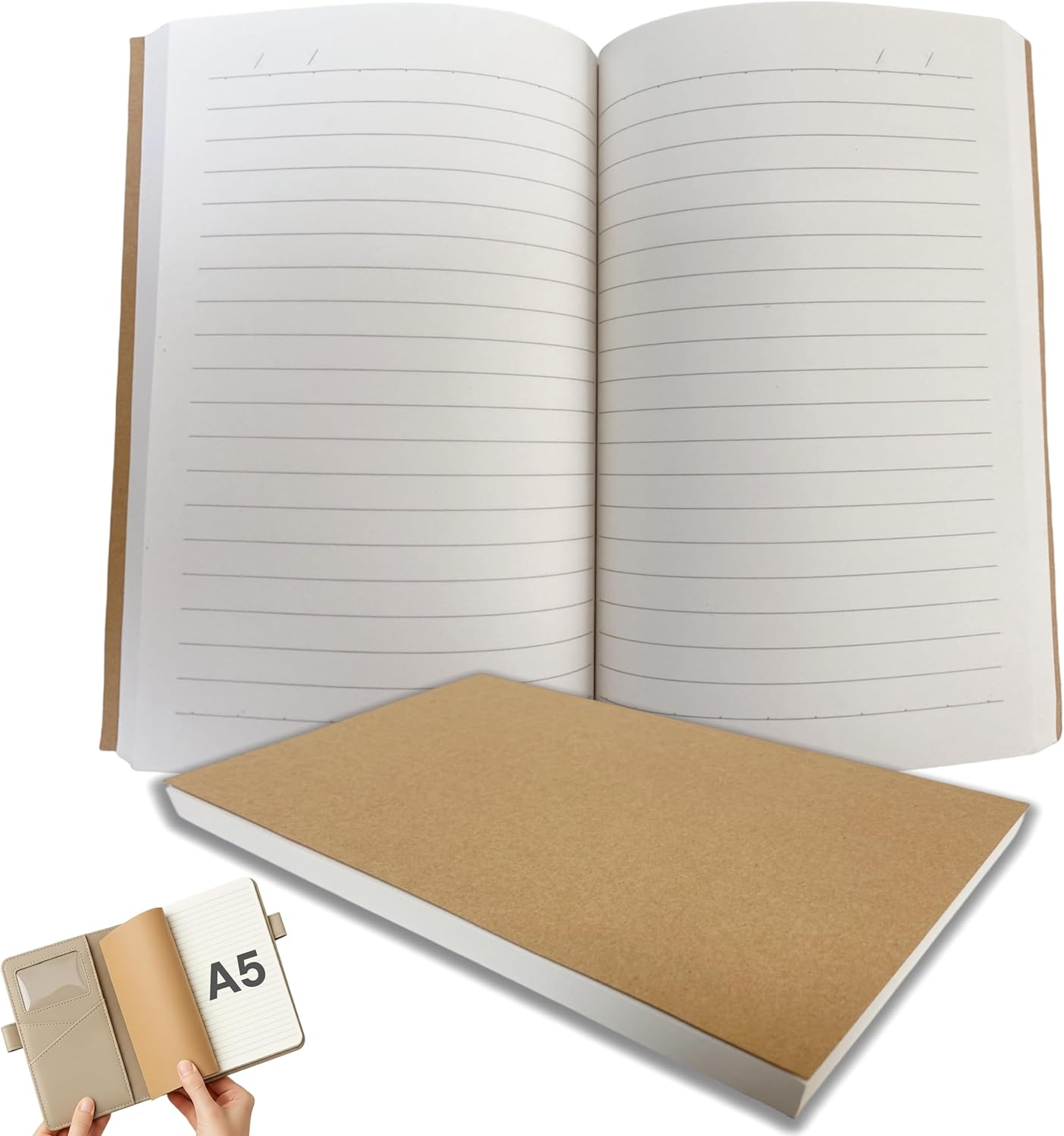 A5 Journal Refill – 5 Pack Blank Notebook Inserts, 256 Pages Each – Refillable A5 Inserts for Travelers Notebooks and Sketchbooks – 205 x 140mm (8.07" x 5.5")