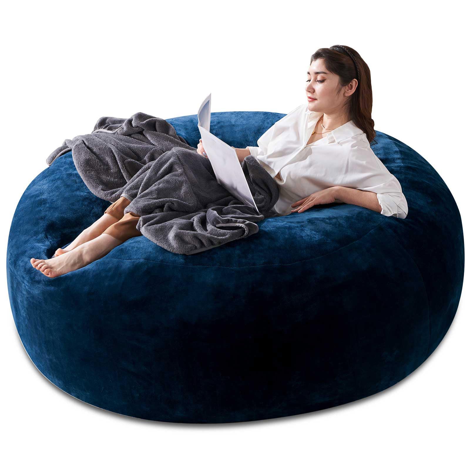 Großer Sitzsack Fatboy Bean Bag Chair mit Memory-Schaum & Baumwolle-Cord Sofa - Boneless Couch für Gaming, Lesen und als Bodensitz für Erwachsene im Wohnzimmer Schlafzimmer (Dark Blue, 120x120x60cm)
