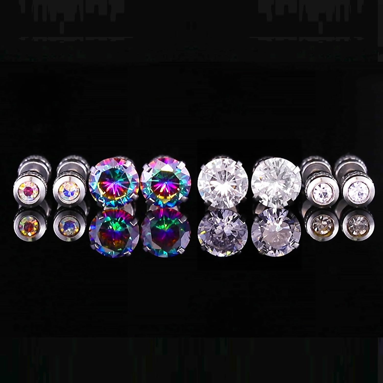 VOLUKA Titanium Earrings for Sensitive Ears, Pairs of Screw Back Hypoallergenic Surgical Grade Titanium Cubic Zirconia Stud Earrings for Women Men - Image 7