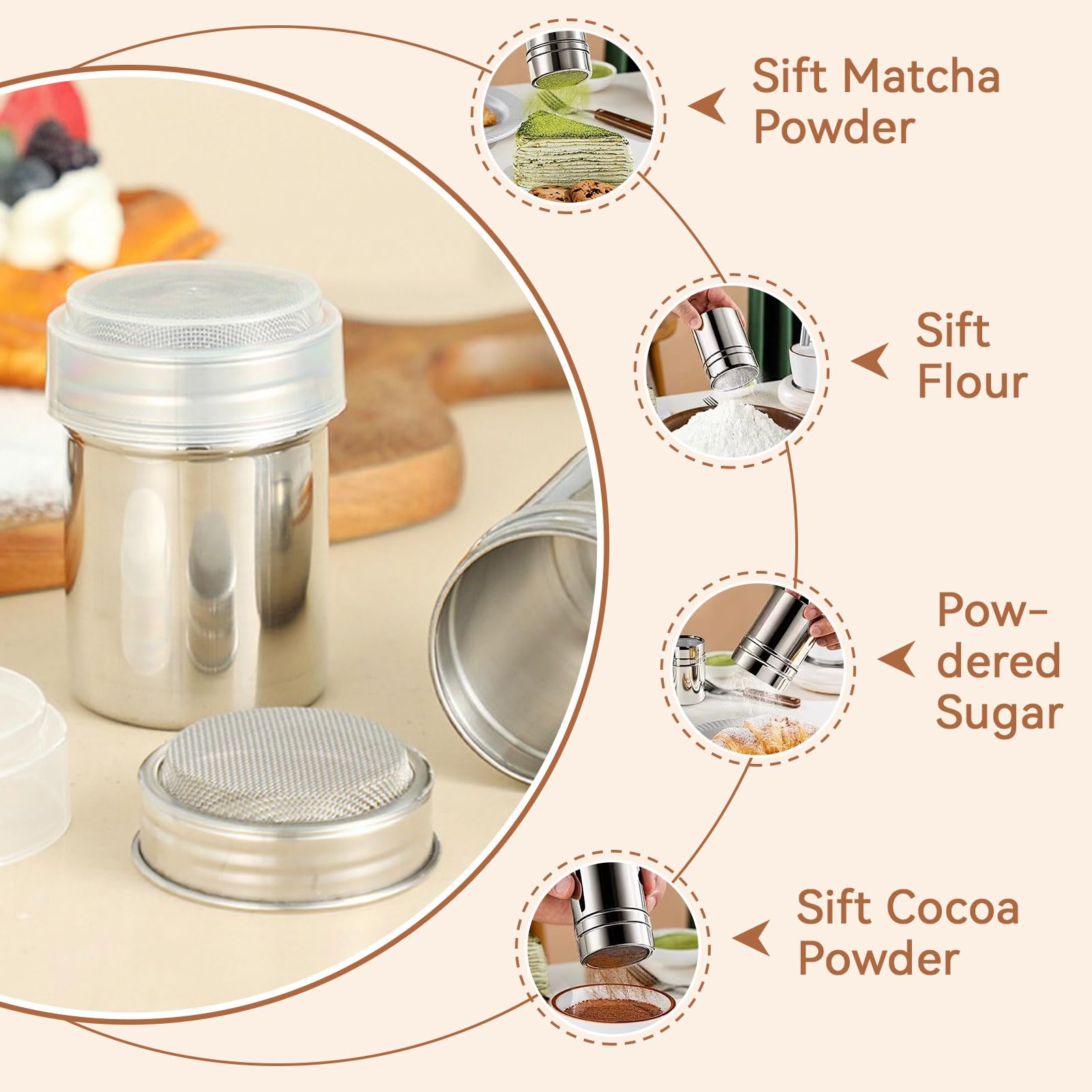 Saupoudreuse à Sucre Glace en Acier Inoxydable pour Café Boulangerie Restaurant