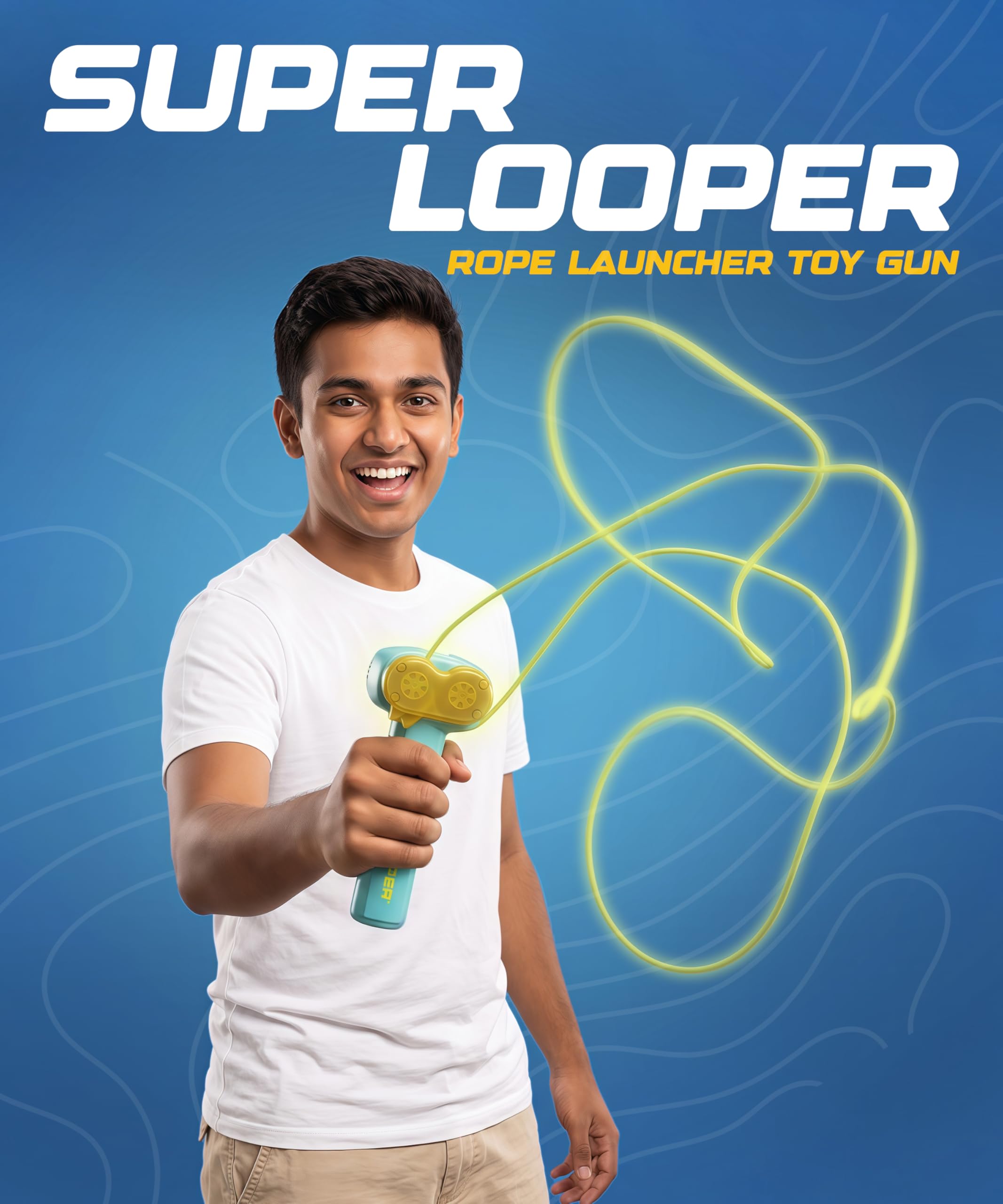 Tygatec Super Looper Rope Launcher Toy - Glow in the Dark Toy, Create Endless Shapes and Tricks, Luminous String with LED, Perfect for Gifting (Blue)