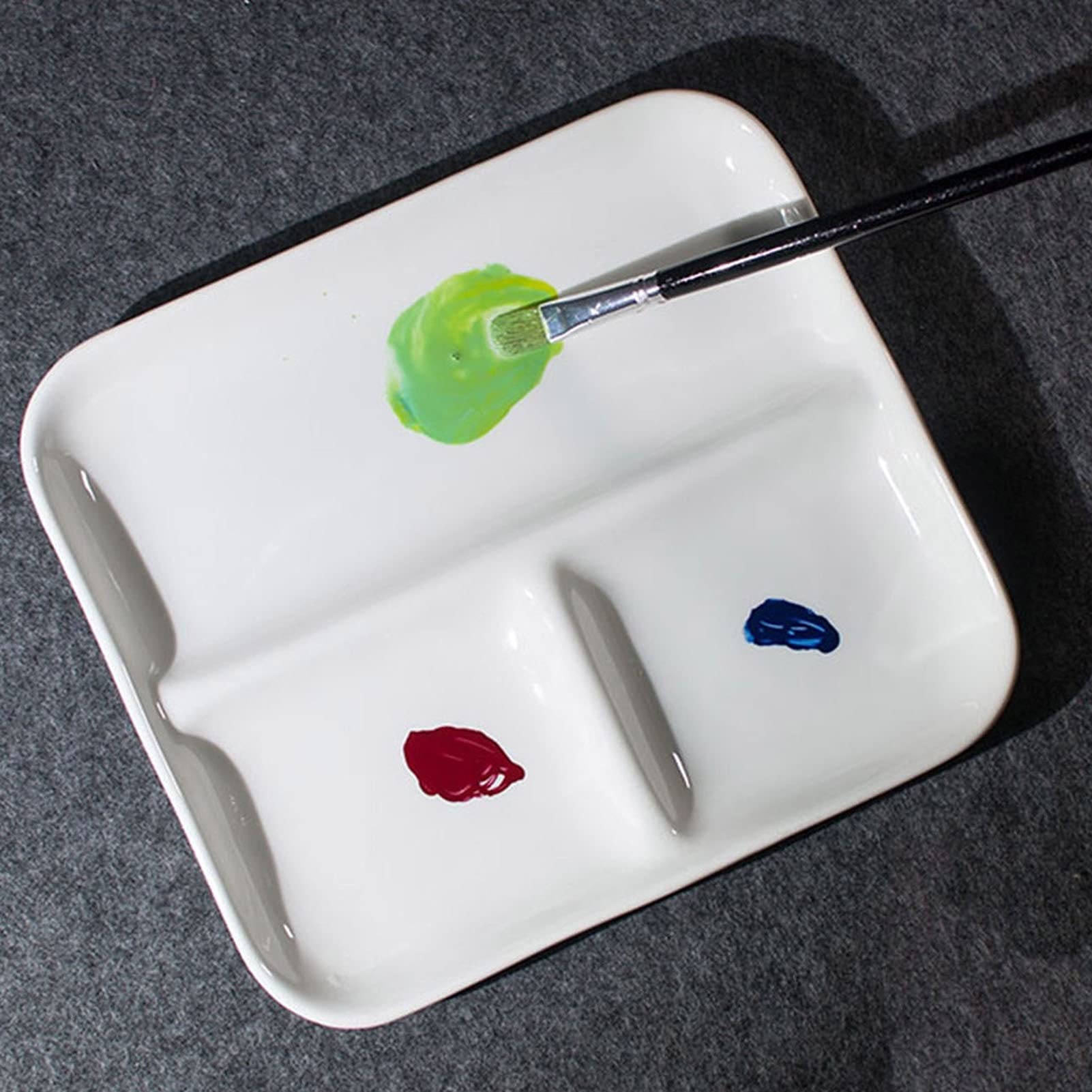 Paleta de pintura de cerámica de tres rejillas, paleta de acuarela, paleta de porcelana, para acuarela, gouache, óleo, pintura de témpera