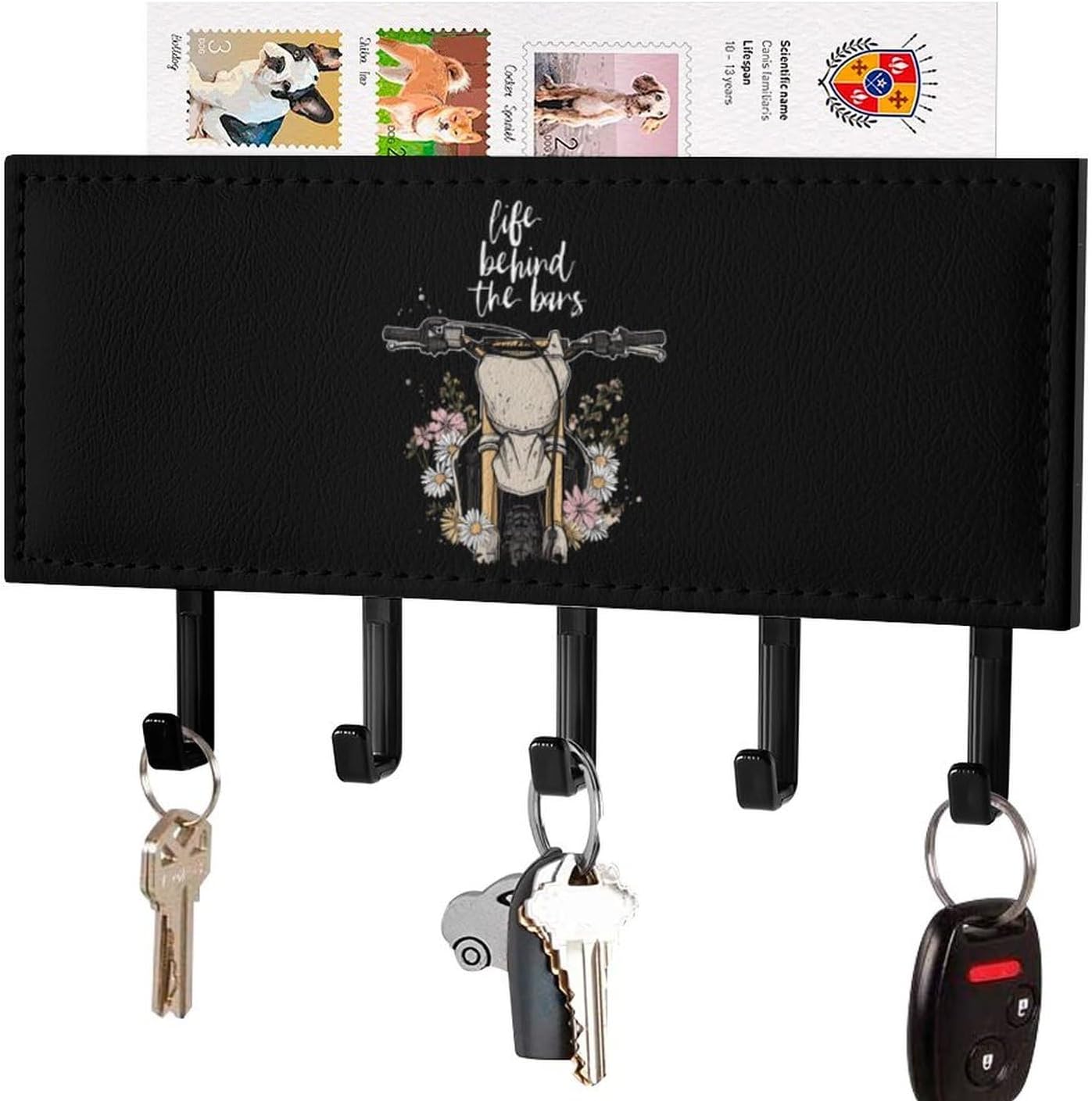 Dirt Bike Floral Life Behind Bars Key Holder Wall Mount with 5 Hooks