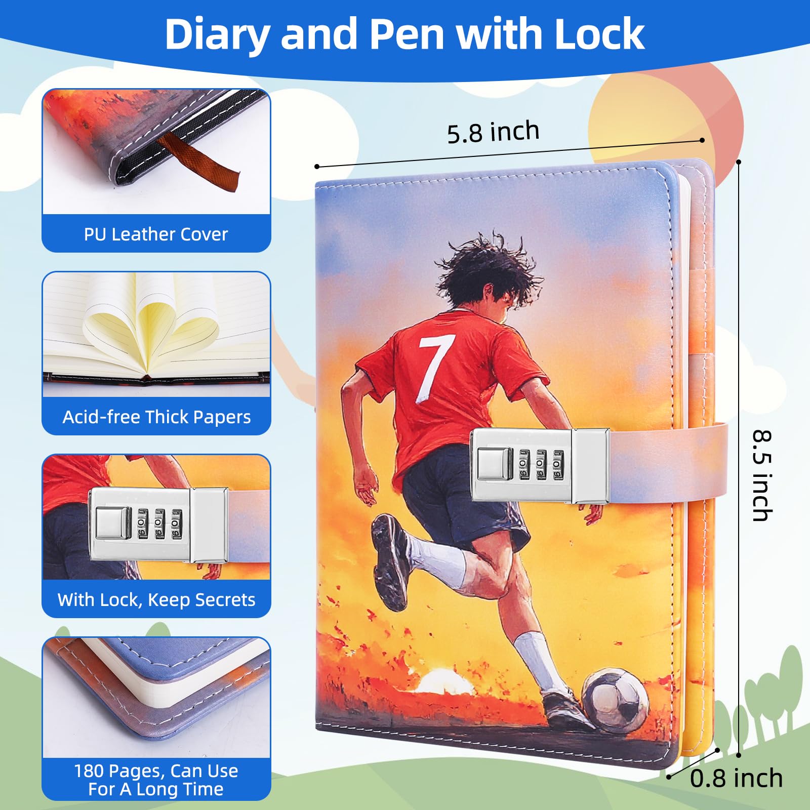 Folxakdis Diario Segreto Bambino Diario con Lucchetto Diario segreto con Codice Ragazzo Fantastici Diari Regalo per Ragazzi 8-16 anni