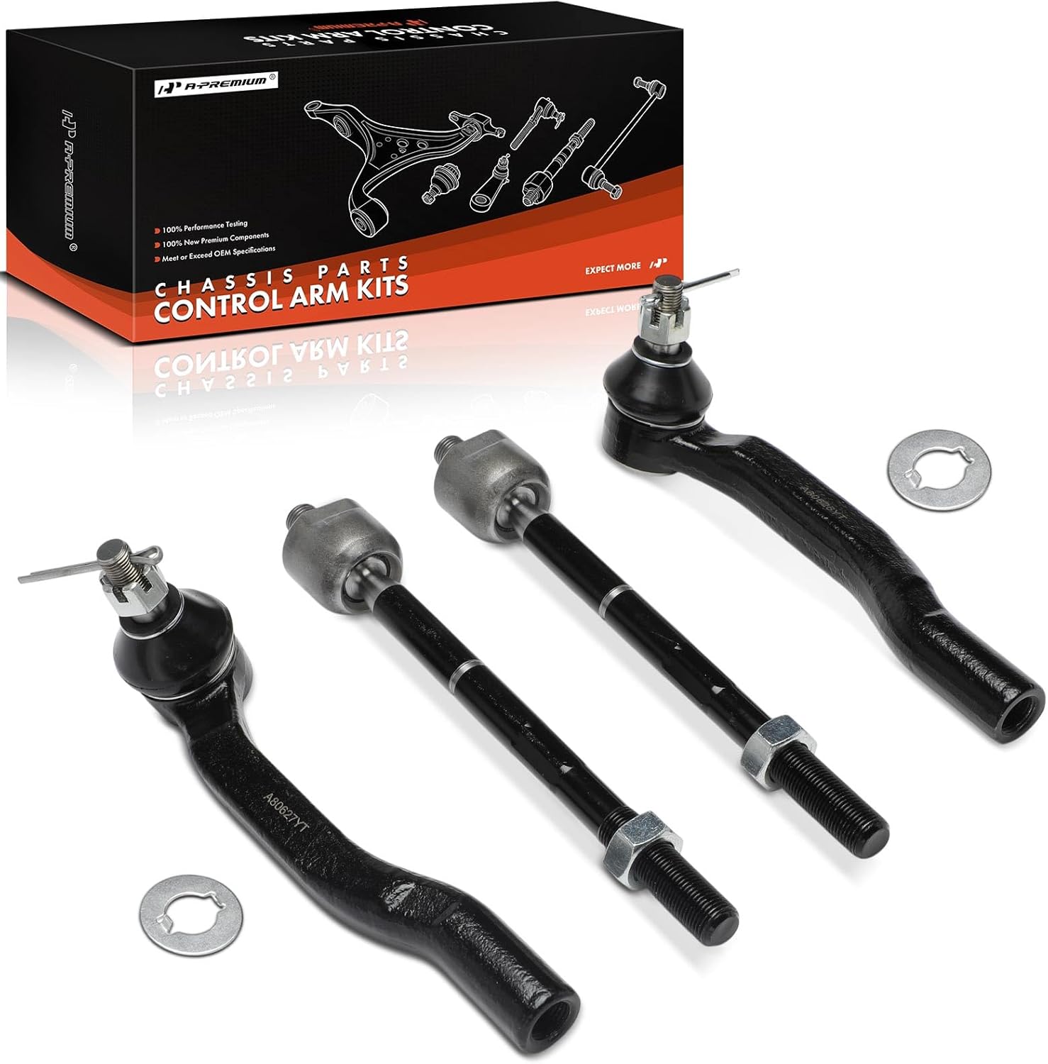 A-Premium Set of 4, Front Inner Outer Tie Rod End Kit, Compatible with Toyota Sienna 2003-2010