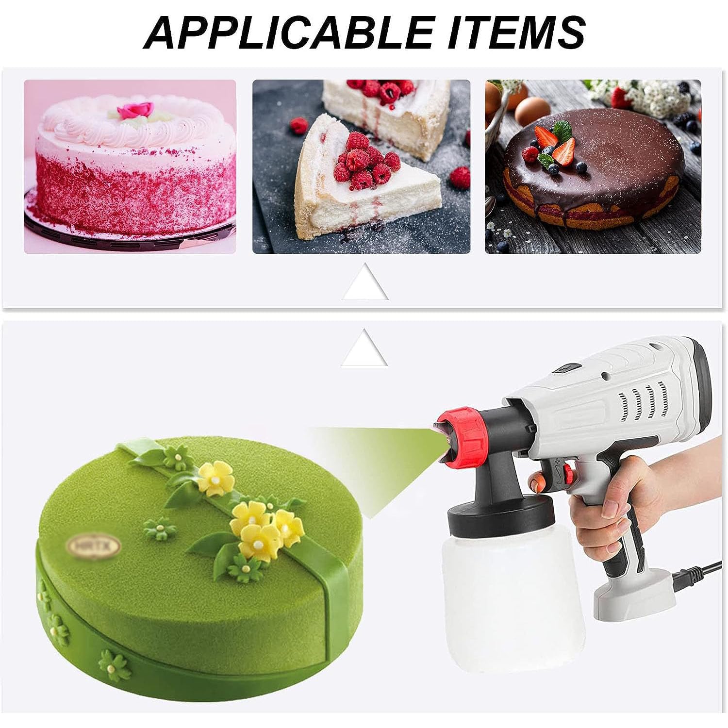 Pistola eléctrica de chocolate para decoración de postres, kit de decoración de pasteles con boquilla giratoria de 360°, 3 patrones para pasteles, chocolate, mousse, fácil de usar
