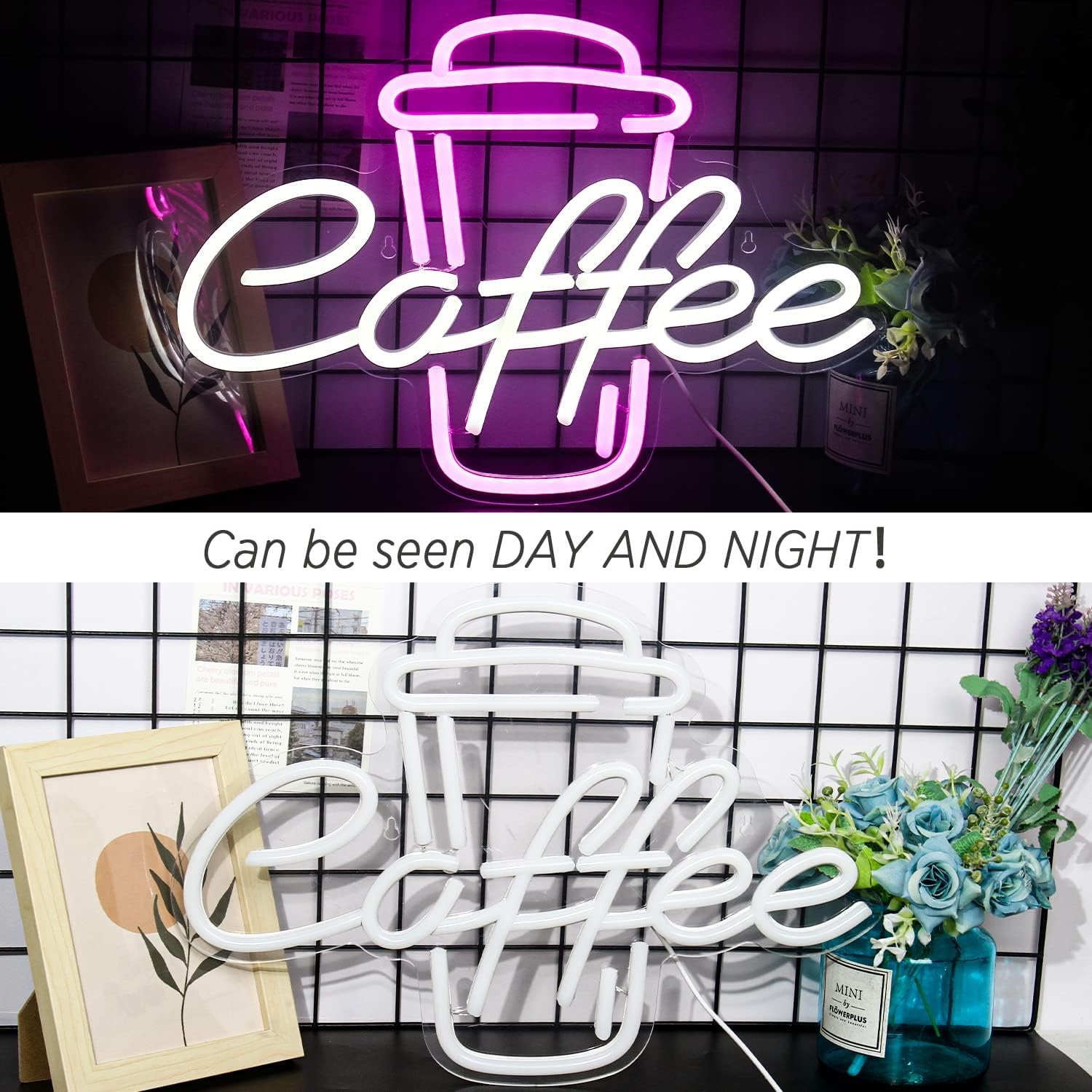 Coffee Neon Light Sign Rose Red Neon Signs Neon Lights Open Sign Letter Light Up Coffee Cup Neon Light Signs for Wall Cafe Bar Restaurant Decor