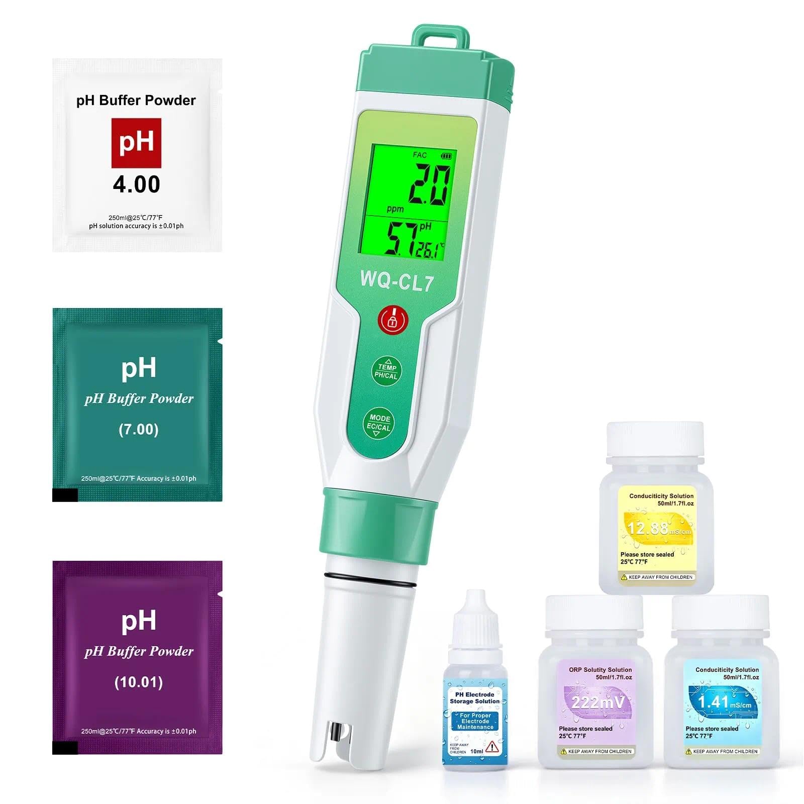 Testeur numérique de chlore et de pH pour piscines avec kit d'étalonnage